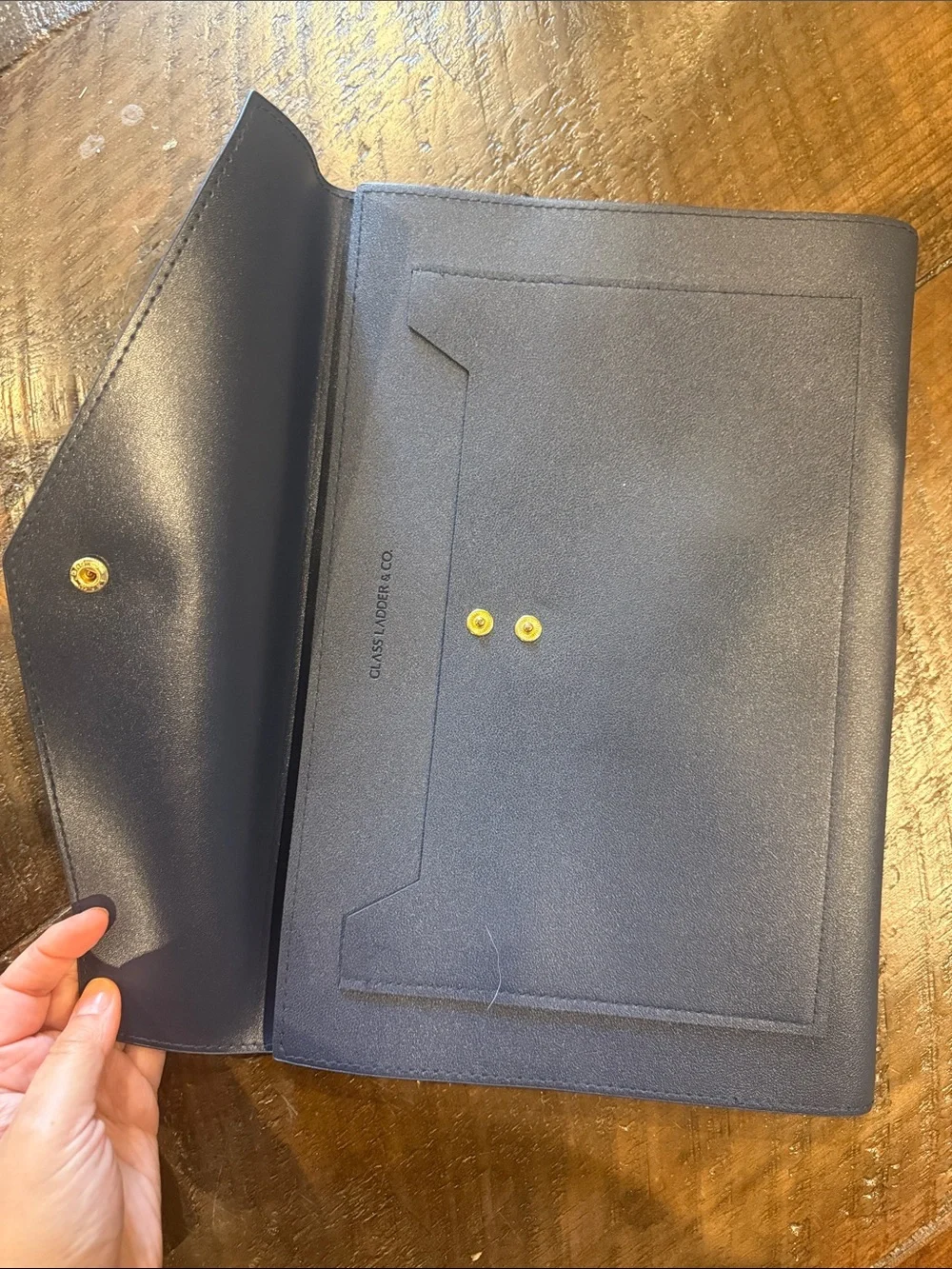 Classic Navy Envelope Briefcase with Gold Snap- NWOT